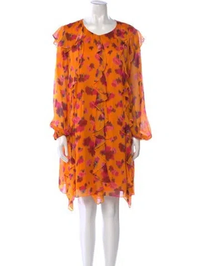 Pre-owned Carolina Herrera Floral Print Knee-length Dress In Orange