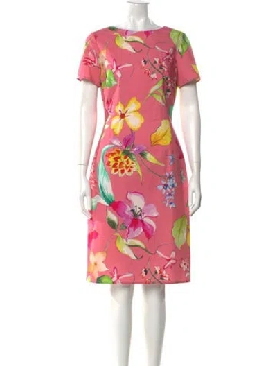 Pre-owned Carolina Herrera Floral Print Knee-length Dress In Pink