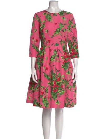 Pre-owned Carolina Herrera Floral Print Knee-length Dress In Pink