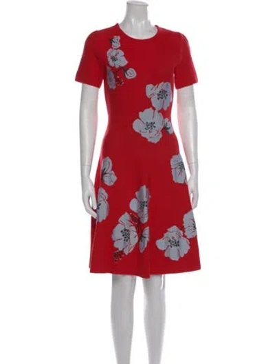 Pre-owned Carolina Herrera Floral Print Knee-length Dress In Red