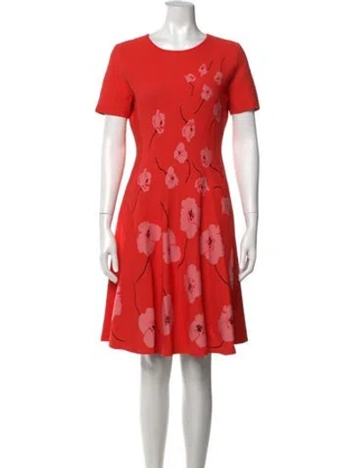 Pre-owned Carolina Herrera Floral Print Knee-length Dress In Red