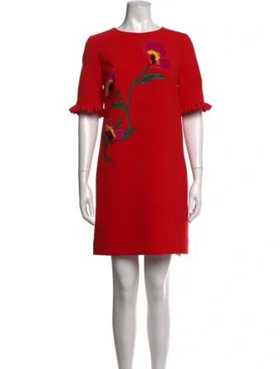 Pre-owned Carolina Herrera Floral Print Knee-length Dress In Red