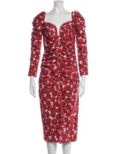 Pre-owned Carolina Herrera Floral Print Knee-length Dress In Red