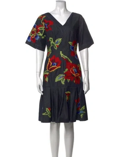 Pre-owned Carolina Herrera Floral Print Knee-length Dress W/ Tags In Gray