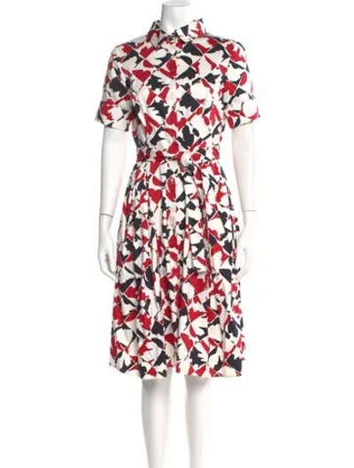 Pre-owned Carolina Herrera Floral Print Knee-length Dress In White