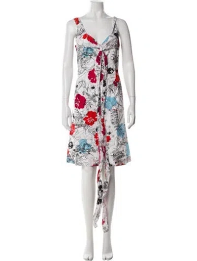 Pre-owned Carolina Herrera Floral Print Knee-length Dress In White