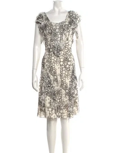 Pre-owned Carolina Herrera Floral Print Knee-length Dress In White