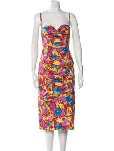 Pre-owned Carolina Herrera Floral Print Knee-length Dress In White