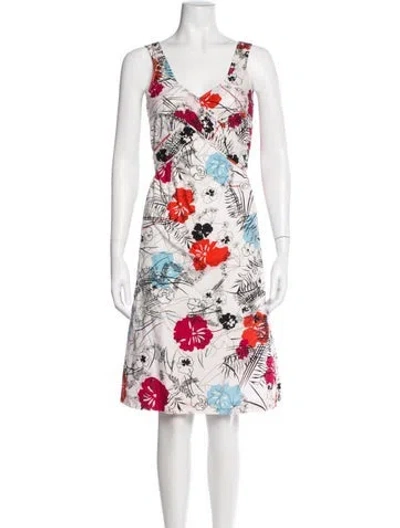 Pre-owned Carolina Herrera Floral Print Knee-length Dress In White