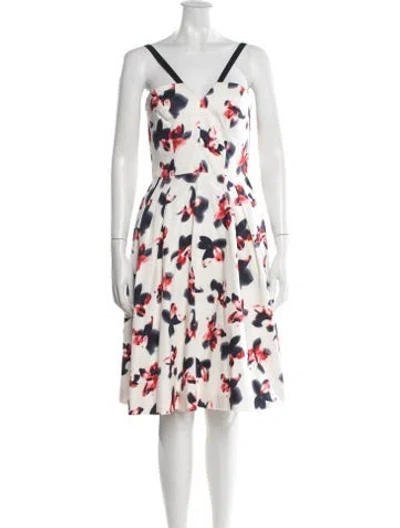 Pre-owned Carolina Herrera Floral Print Knee-length Dress In White