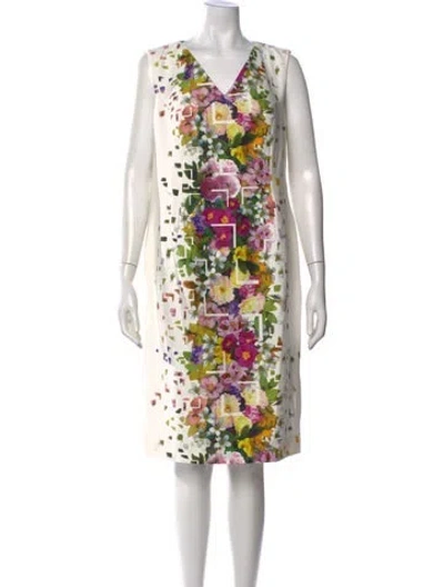 Pre-owned Carolina Herrera Floral Print Knee-length Dress In White