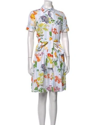 Pre-owned Carolina Herrera Floral Print Knee-length Dress In White