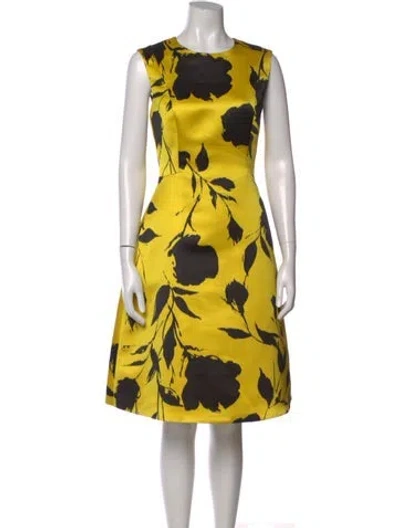 Pre-owned Carolina Herrera Floral Print Knee-length Dress In Yellow