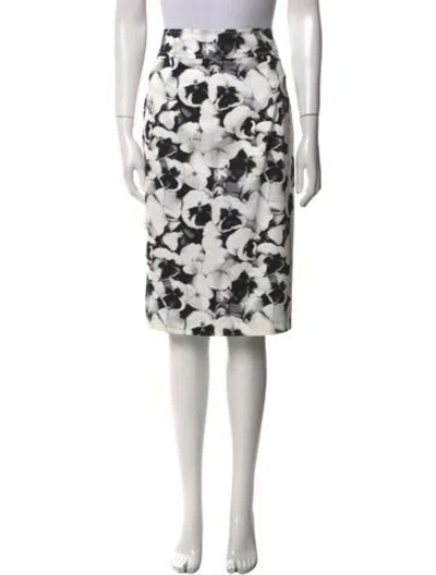 Pre-owned Carolina Herrera Floral Print Knee-length Skirt In White