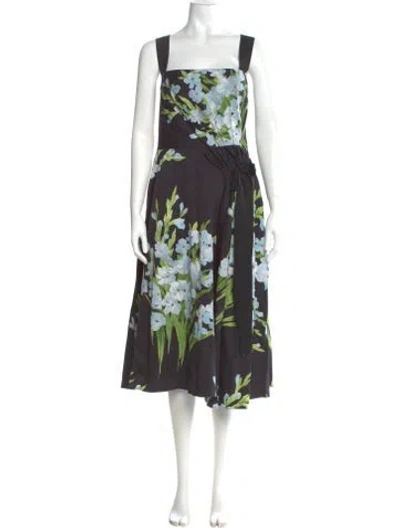 Pre-owned Carolina Herrera Floral Print Long Dress In Blue