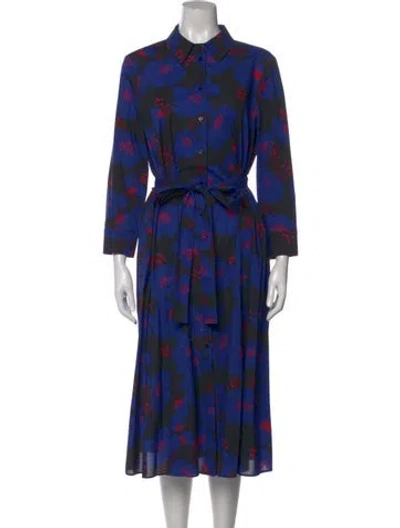 Pre-owned Carolina Herrera Floral Print Long Dress In Blue