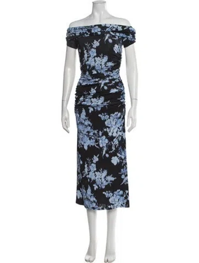 Pre-owned Carolina Herrera Floral Print Long Dress In Blue