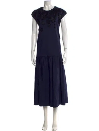 Pre-owned Carolina Herrera Floral Print Long Dress In Blue