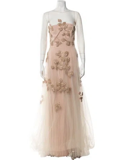 Pre-owned Carolina Herrera Floral Print Long Dress In Neutral