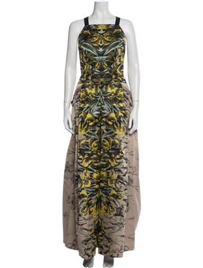 Pre-owned Carolina Herrera Floral Print Long Dress In Neutrals