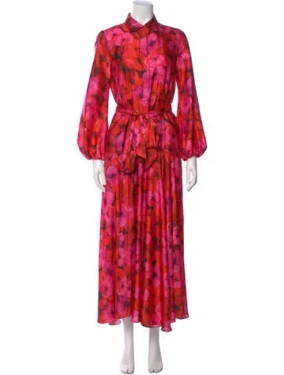 Pre-owned Carolina Herrera Floral Print Long Dress In Red