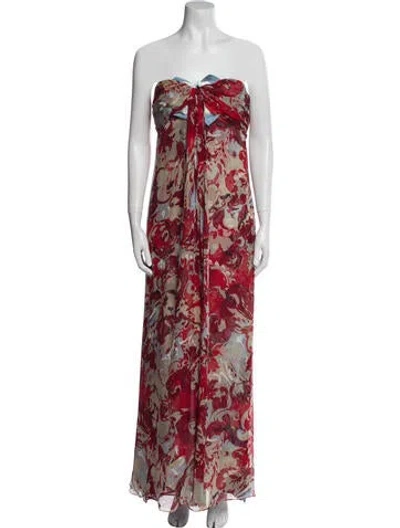 Pre-owned Carolina Herrera Floral Print Long Dress In Red