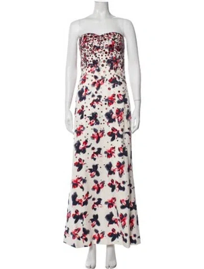 Pre-owned Carolina Herrera Floral Print Long Dress In Red