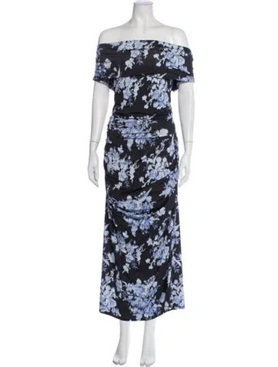 Pre-owned Carolina Herrera Floral Print Long Dress W/ Tags In Blue