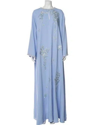 Pre-owned Carolina Herrera Floral Print Long Dress W/ Tags In Blue