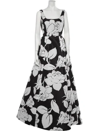 Pre-owned Carolina Herrera Floral Print Long Dress W/ Tags In Gray