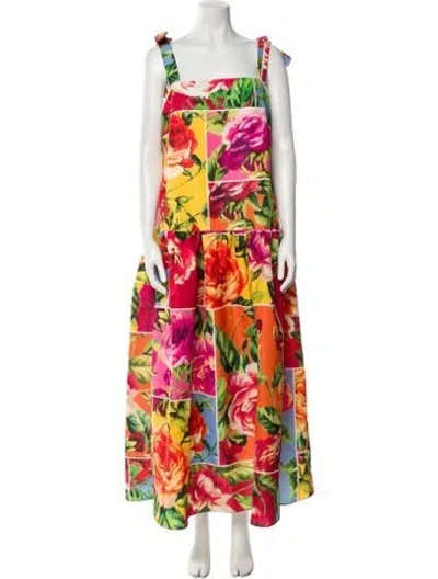 Pre-owned Carolina Herrera Floral Print Long Dress W/ Tags In Red
