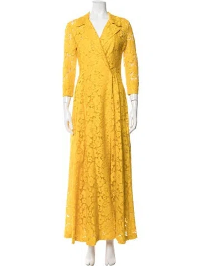 Pre-owned Carolina Herrera Floral Print Long Dress In Yellow