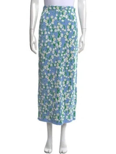 Pre-owned Carolina Herrera Floral Print Long Skirt In Blue