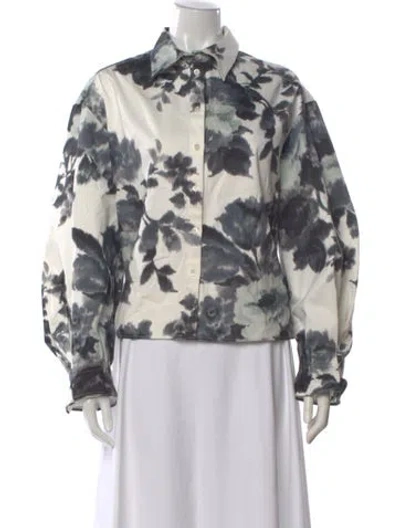 Pre-owned Carolina Herrera Floral Print Long Sleeve Blouse In Black