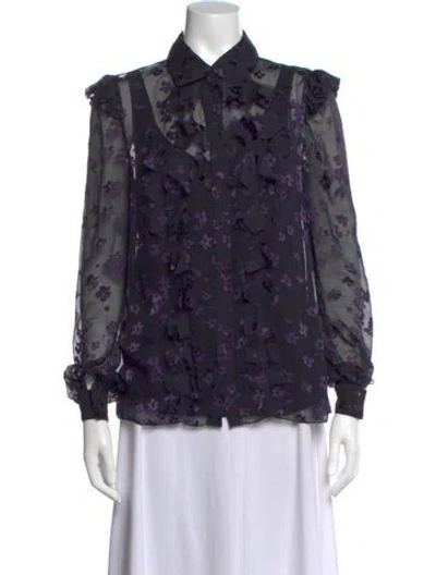 Pre-owned Carolina Herrera Floral Print Long Sleeve Blouse In Black