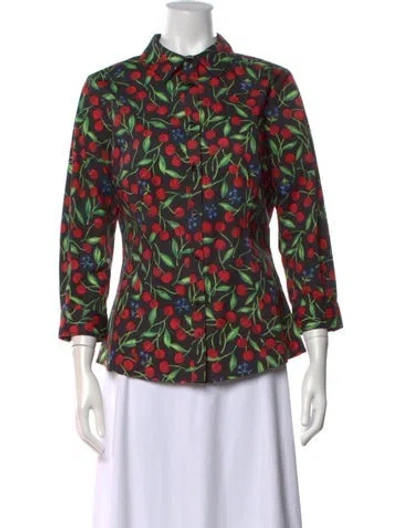 Pre-owned Carolina Herrera Floral Print Long Sleeve Blouse In Black