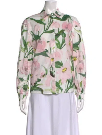 Pre-owned Carolina Herrera Floral Print Long Sleeve Blouse In Multi