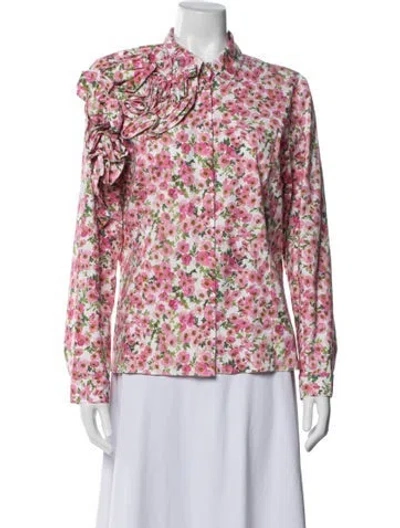 Pre-owned Carolina Herrera Floral Print Long Sleeve Blouse In Multi