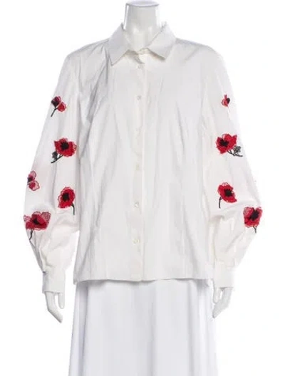 Pre-owned Carolina Herrera Floral Print Long Sleeve Blouse In Neutral