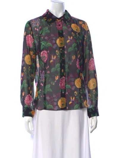 Pre-owned Carolina Herrera Floral Print Long Sleeve Blouse In Purple