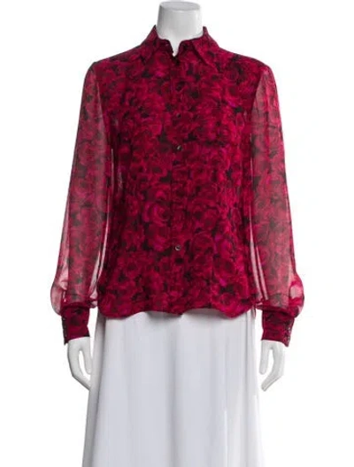 Pre-owned Carolina Herrera Floral Print Long Sleeve Blouse In Red