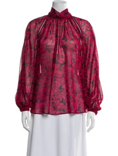 Pre-owned Carolina Herrera Floral Print Long Sleeve Blouse In Red