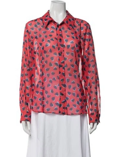 Pre-owned Carolina Herrera Floral Print Long Sleeve Blouse In Red