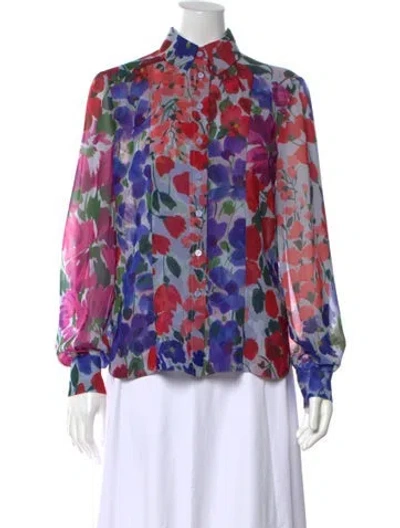 Pre-owned Carolina Herrera Floral Print Long Sleeve Blouse W/ Tags In Red