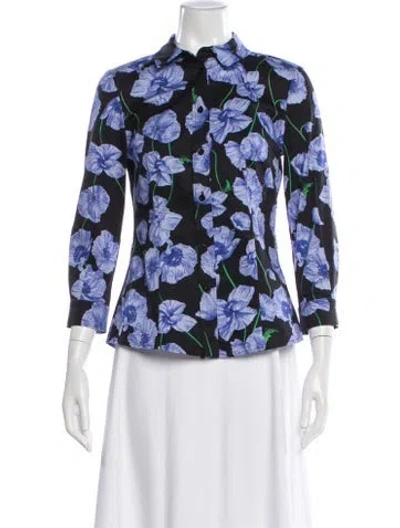Pre-owned Carolina Herrera Floral Print Long Sleeve Blouse W/ Tags In White