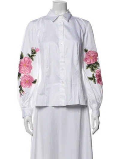 Pre-owned Carolina Herrera Floral Print Long Sleeve Blouse W/ Tags In White