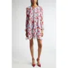 Carolina Herrera Floral Print Long Sleeve Tiered Ruffle Silk Chiffon Minidress In Celeste Multi
