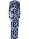 Carolina Herrera Floral Print Long Sleeve Midi Dress In Black