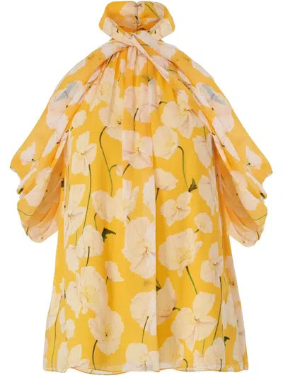 Carolina Herrera Floral-print Midi Dress In 黄色