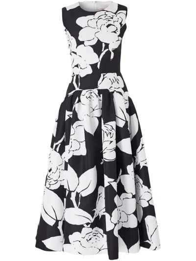 Carolina Herrera Floral-print Midi Dress In Black